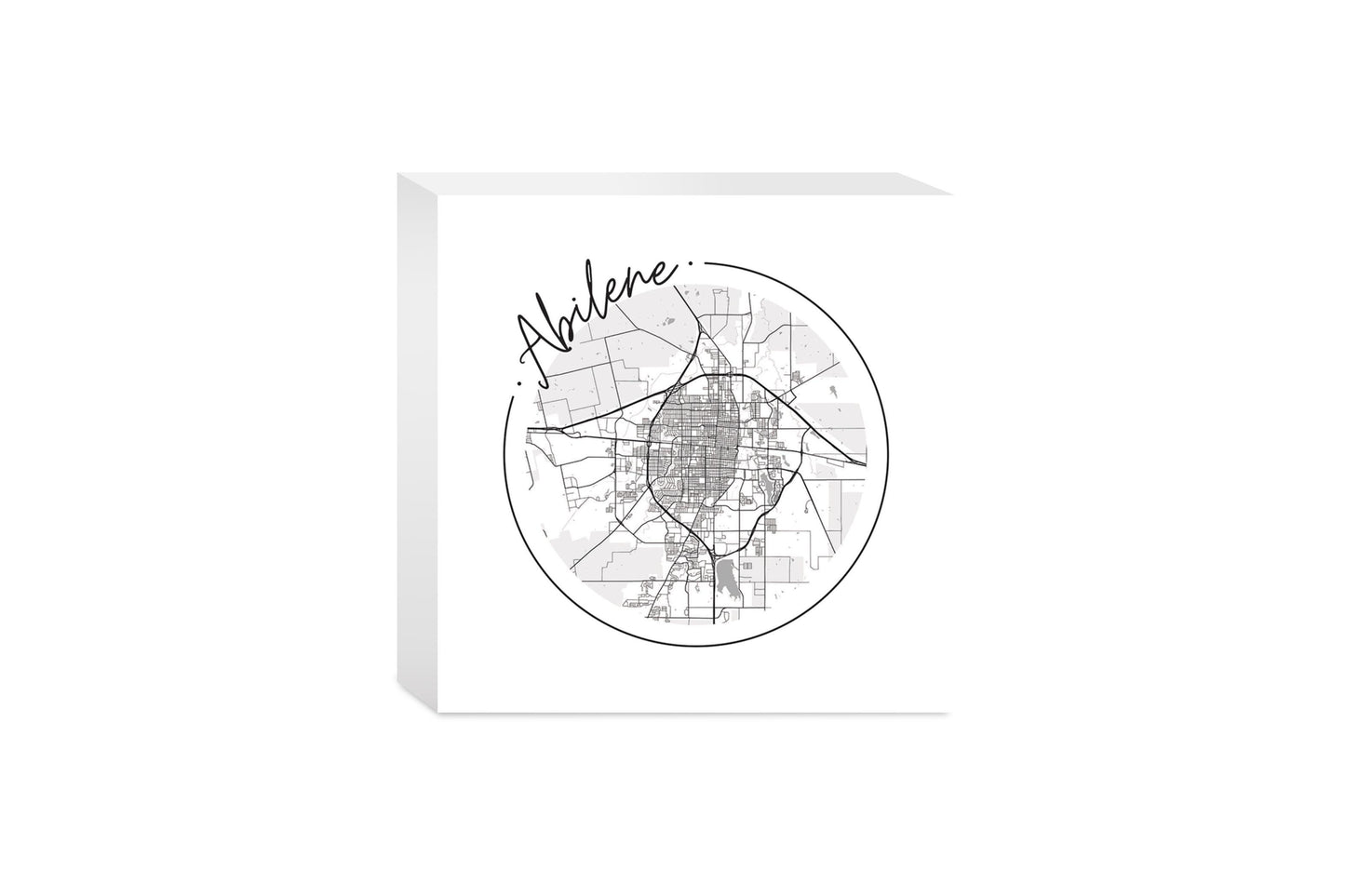 Minimalist B&W Texas Abilene Circle Map | Wood Block | Eaches | Min 4