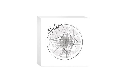 Minimalist B&W Texas Abilene Circle Map | Wood Block | Eaches | Min 4