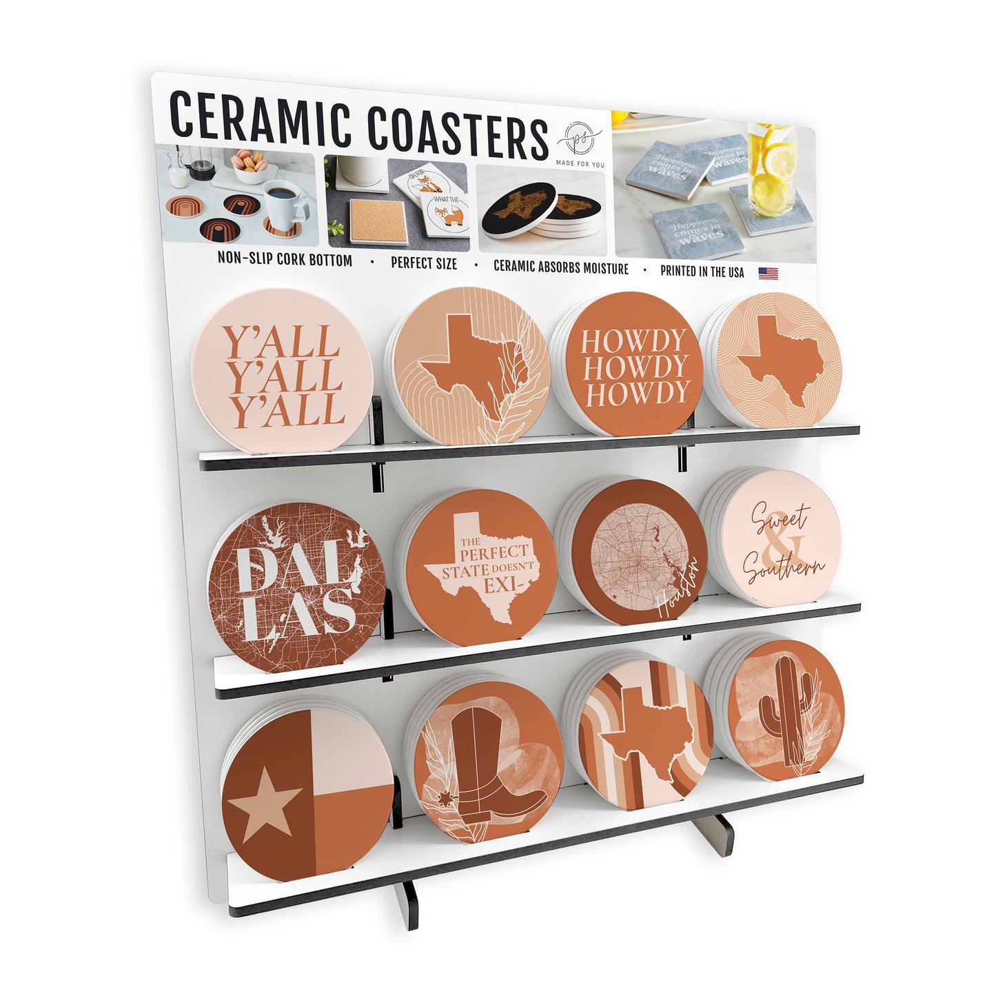 Modern Minimalist Texas Circle Ceramic Coaster Bundle