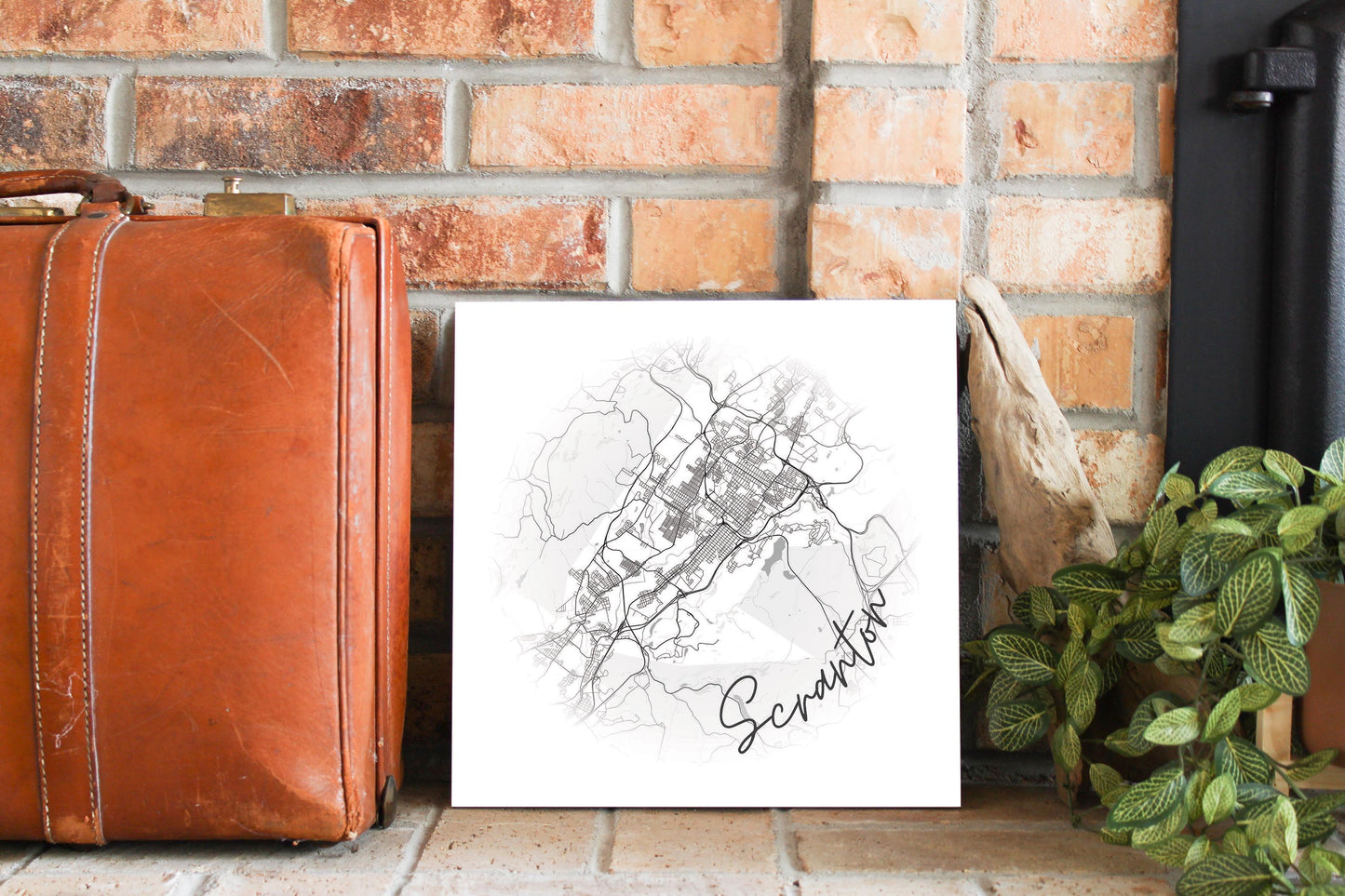 Minimalistic B&W Pennsylvania Scranton Circle Map | Wood Sign | Eaches | Min 2