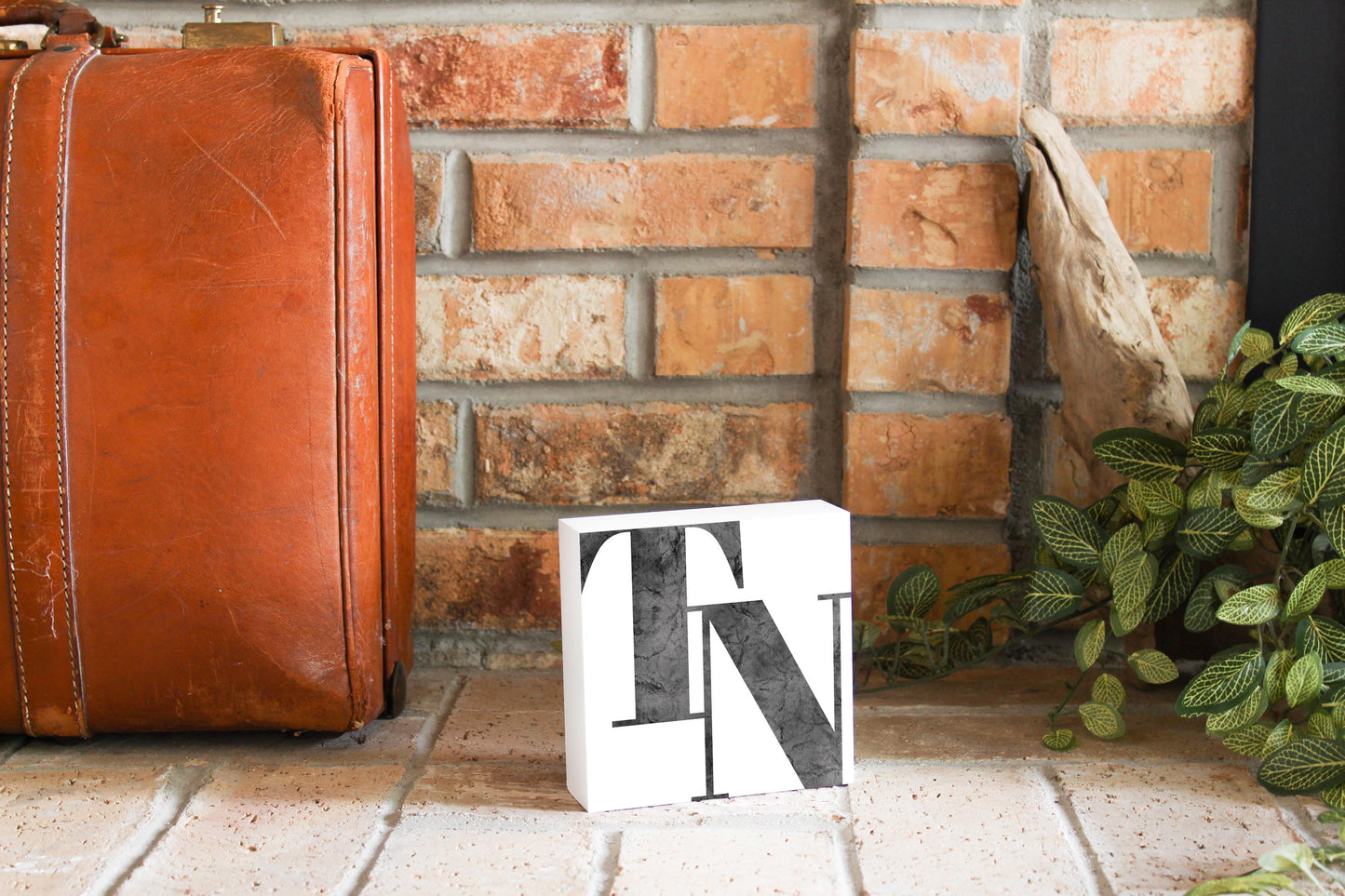 Minimalist B&W Tennessee White Initials | Wood Block | Eaches | Min 4