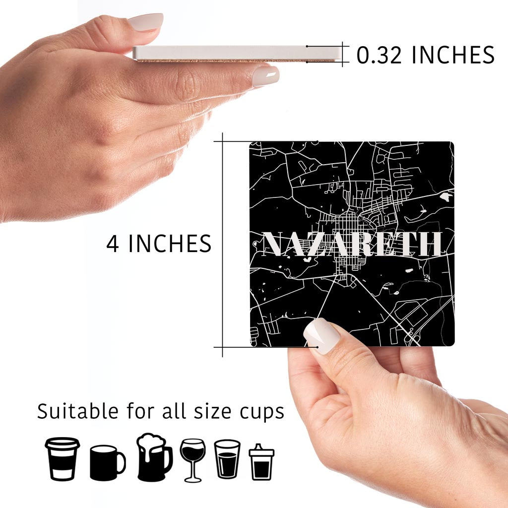 Minimalistic B&W Pennsylvania Nazareth Map | Absorbent Coasters | Set of 4 | Min 2