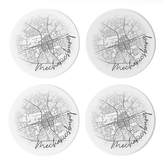 Minimalistic B&W Pennsylvania Mechanicsburg Circle Map | Absorbent Coasters | Set of 4 | Min 2