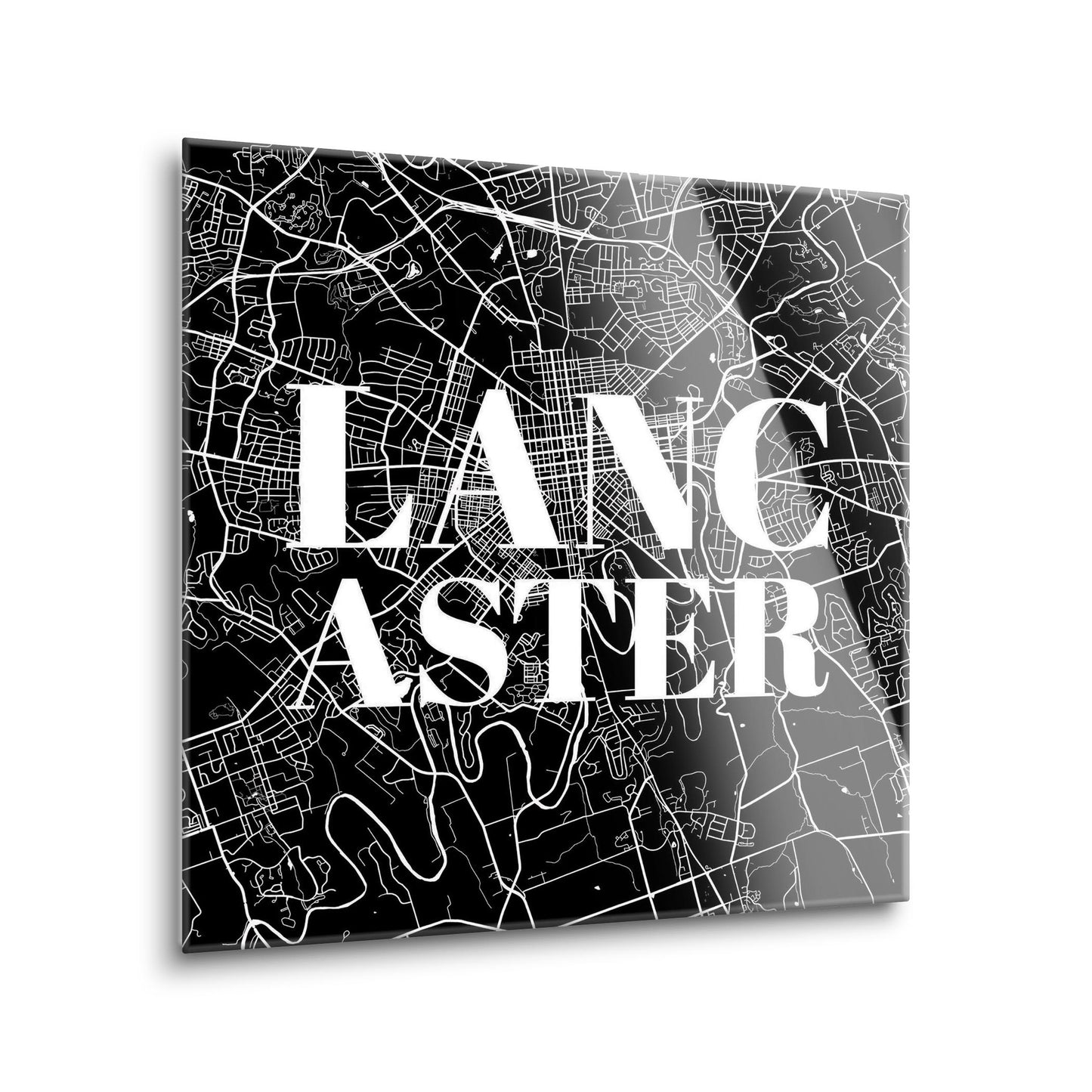 Minimalistic B&W Pennsylvania Lancaster Map | Hi-Def Glass Art | Eaches | Min 1