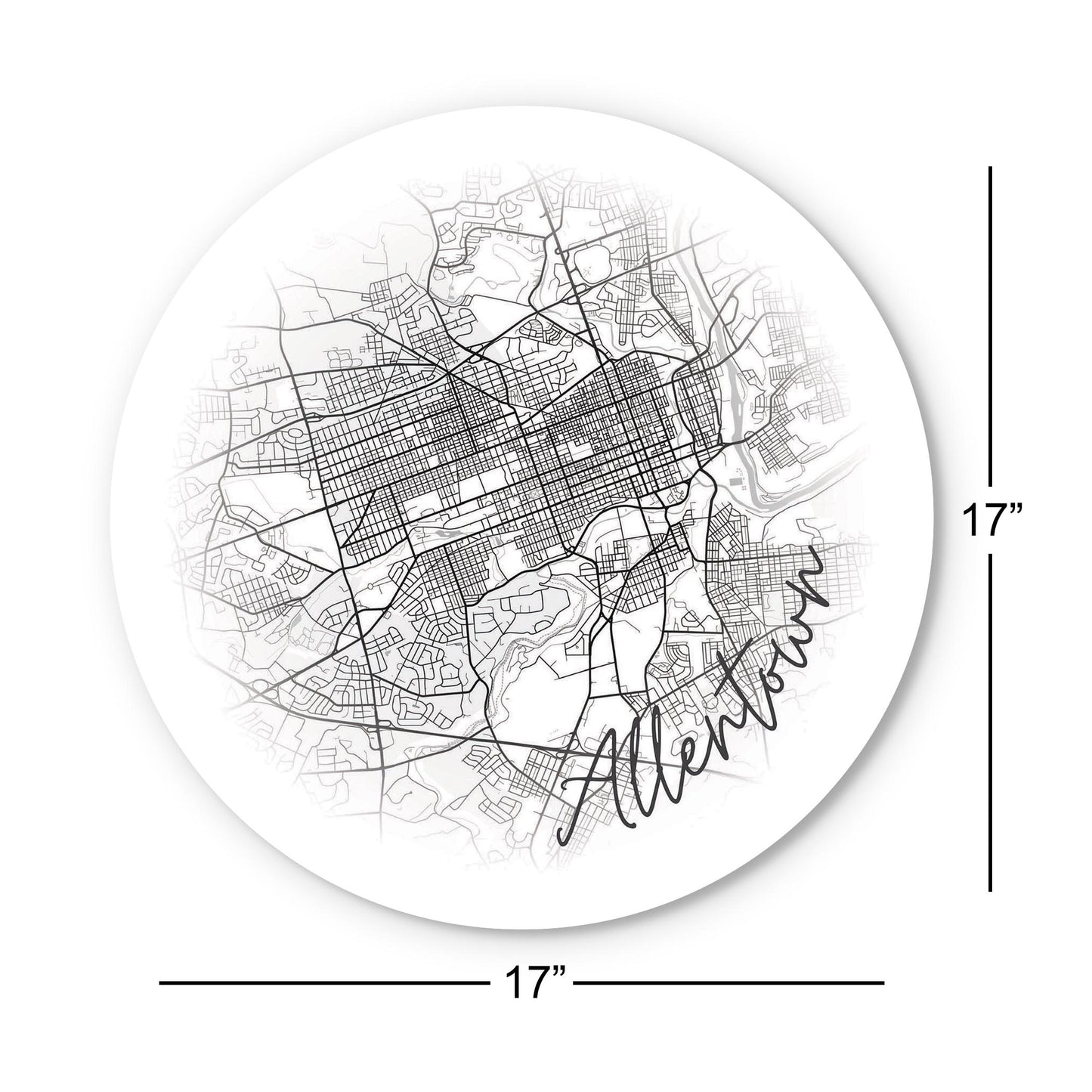 Minimalistic B&W Pennsylvania Allentown Circle Map | Wood Sign | Eaches | Min 1
