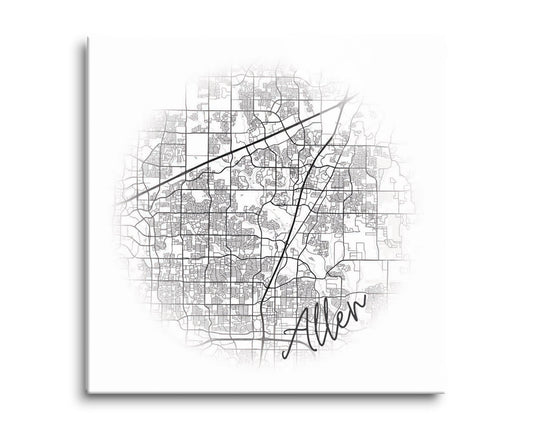 Minimalistic B&W Texas Allen Circle Map | Hi-Def Glass Art | Eaches | Min 2