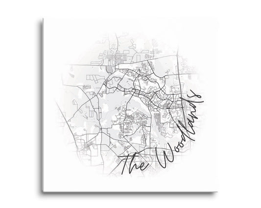Minimalistic B&W Texas The Woodlands Circle Map | Hi-Def Glass Art | Eaches | Min 2