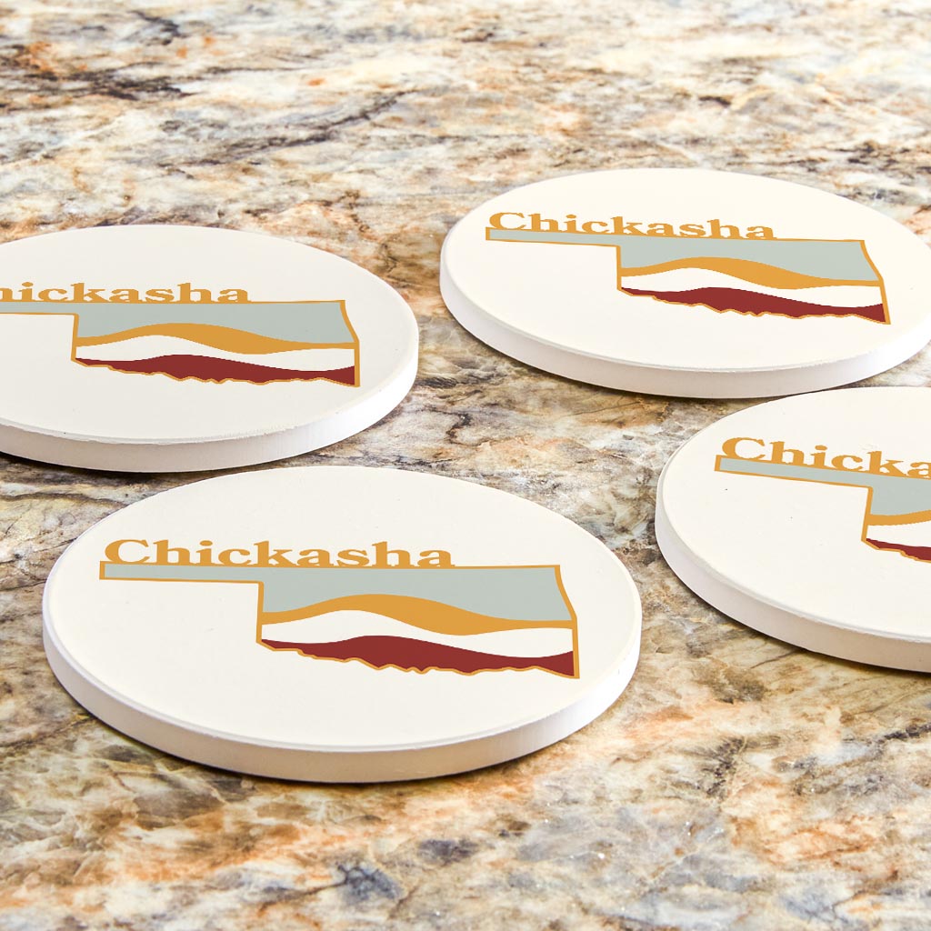 Modern Minimalist Oklahoma State Chickasha | Absorbent Coasters | Set of 4 | Min 2