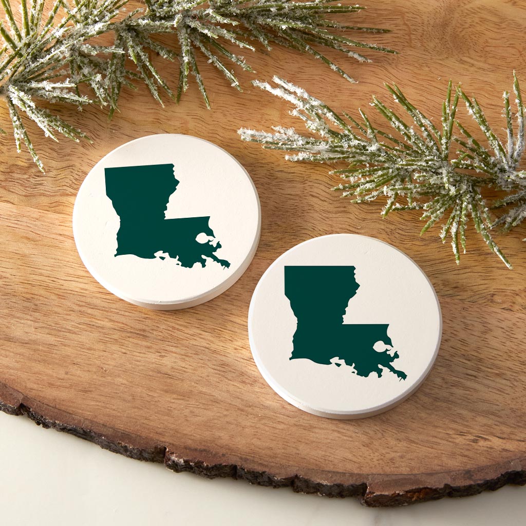 Blue White Louisiana State Shape | Absorbent Car Coasters | Set of 2 | Min 4