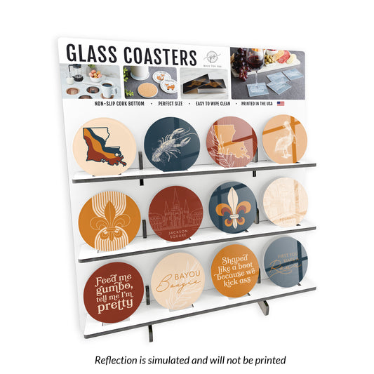 Modern Minimalist Louisiana Circle Glass Coaster Loaded Display POP Min of 1