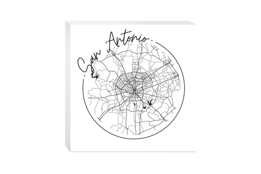 Modern San Antonio Round Map | Wood Block | Eaches | Min 2