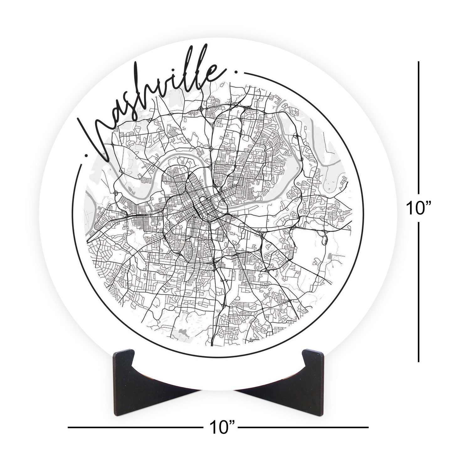 Minimalist B&W Tennessee Nashville Circle Map | Wood Sign | Eaches | Min 1