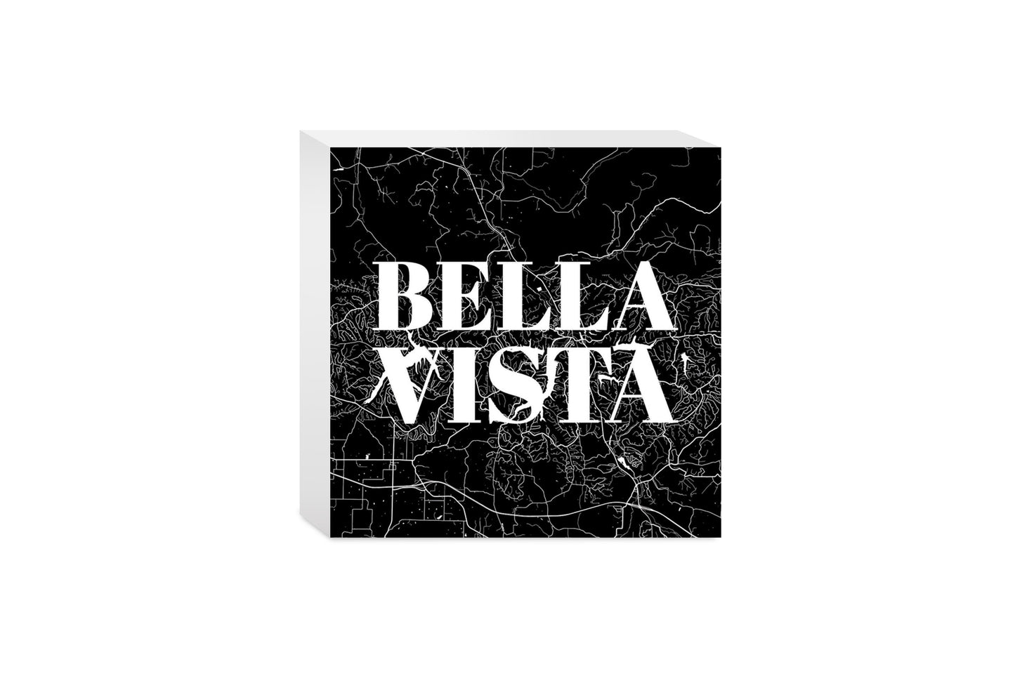 Minimalist B&W Arkansas Bella Vista Map | Wood Block | Eaches | Min 4