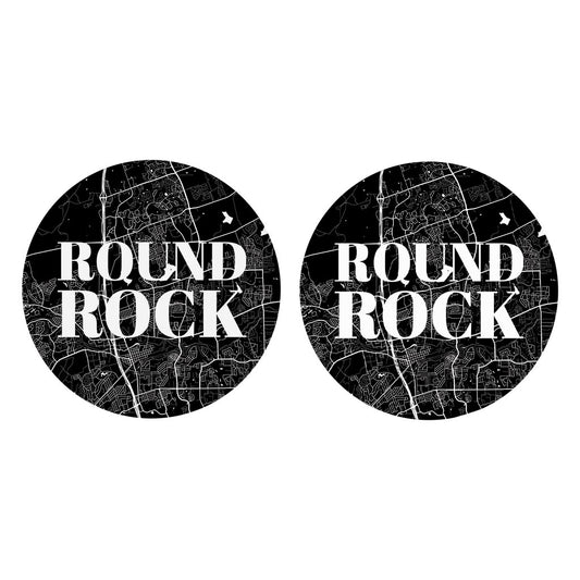 Minimalistic B&W Texas Round Rock Map | Absorbent Car Coasters | Set of 2 | Min 4
