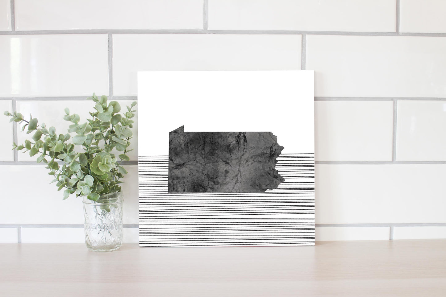Minimalistic B&W Pennsylvania Shape Straight Lines | Wood Sign | Eaches | Min 2