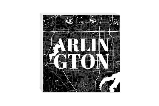 Minimalistic B&W Texas Arlington Map | Wood Block | Eaches | Min 2