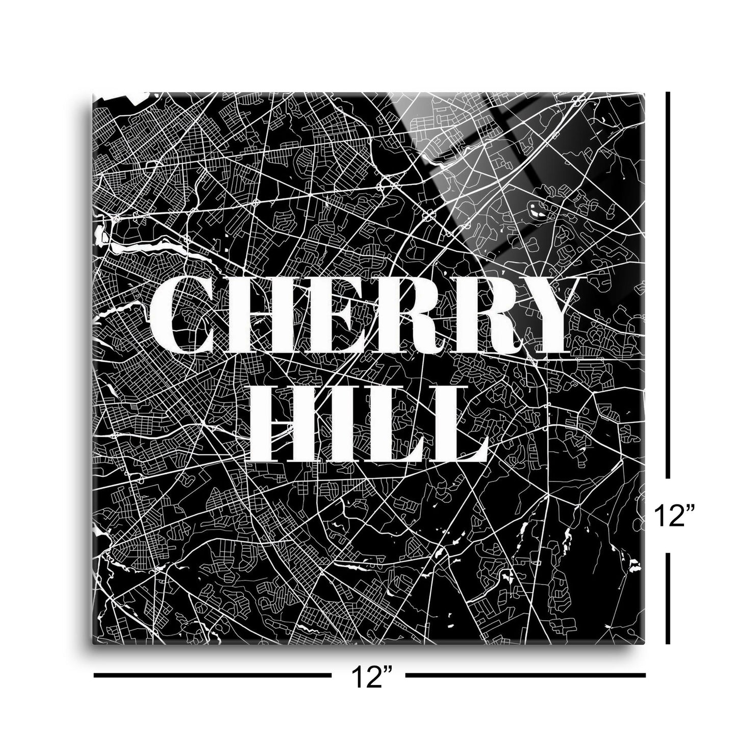 Minimalistic B&W New Jersey Cherry Hill Map | Hi-Def Glass Art | Eaches | Min 1