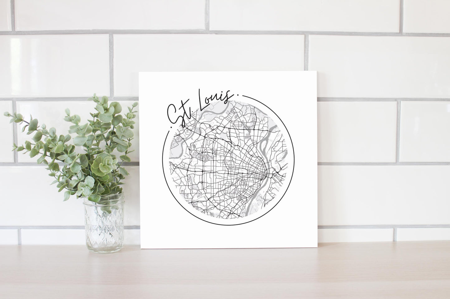Minimalist B&W Missouri St Louis Circle Map | Wood Sign | Eaches | Min 2
