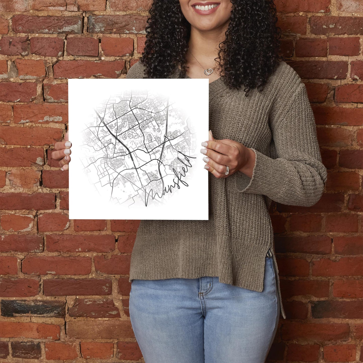 Minimalistic B&W Texas Mansfield Circle Map | Hi-Def Glass Art | Eaches | Min 1