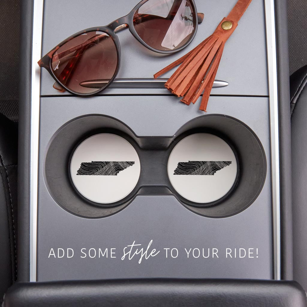 Minimalist B&W Tennessee State Shape| Absorbent Car Coasters | Set of 2 | Min 4