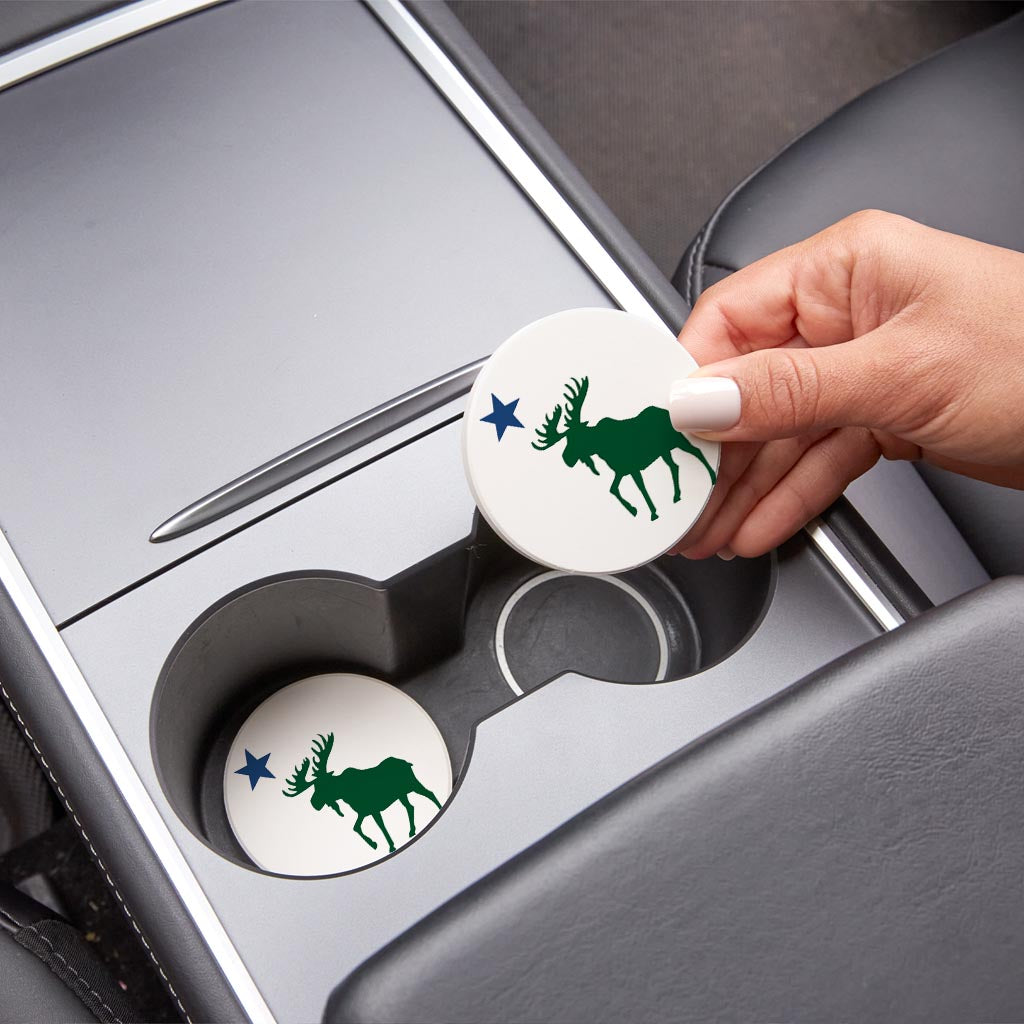 New England Star And Moose | Absorbent Car Coasters | Set of 2 | Min 4