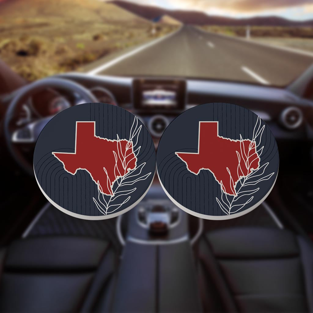Modern Minimalist Texas Colors Shape Leaf | Absorbent Car Coasters | Set of 2 | Min 4