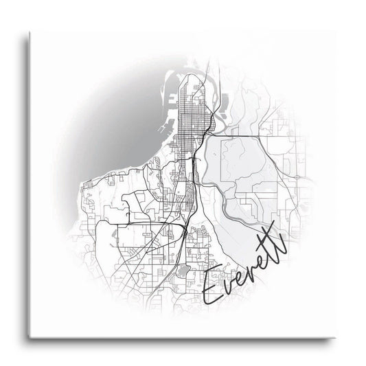 Minimalistic B&W Washington Everett Circle Map | Hi-Def Glass Art | Eaches | Min 1