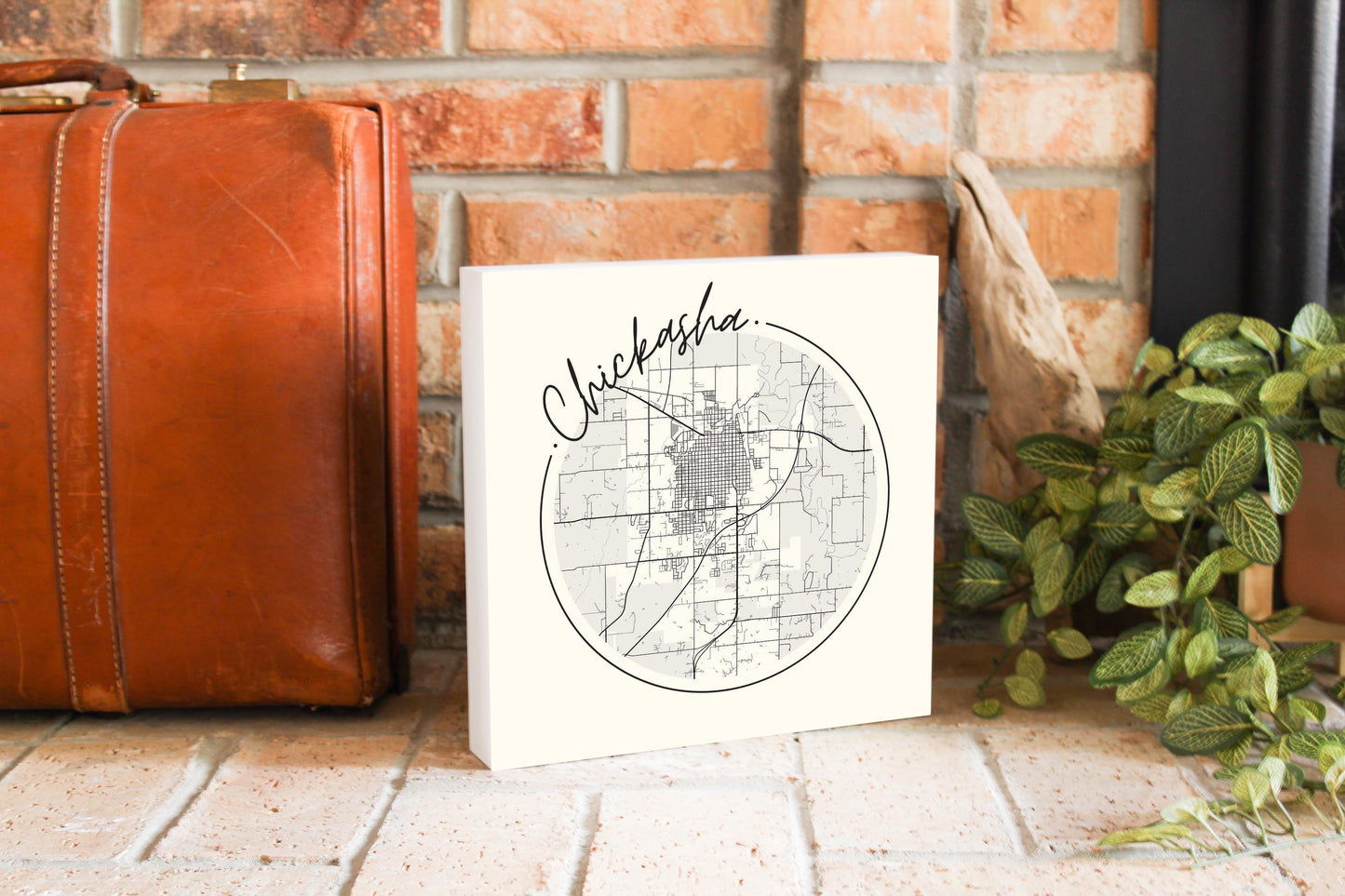 Modern Minimalist Oklahoma Chickasha Map | Wood Block | Eaches | Min 2