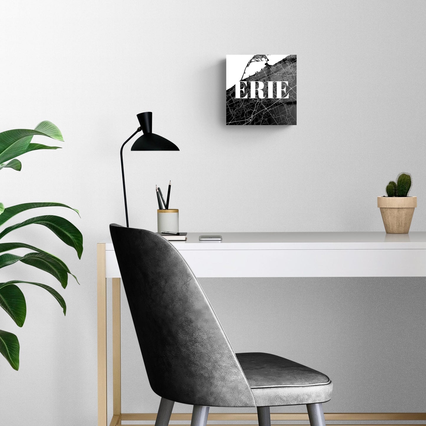 Minimalistic B&W Pennsylvania Erie Map | Hi-Def Glass Art | Eaches | Min 2