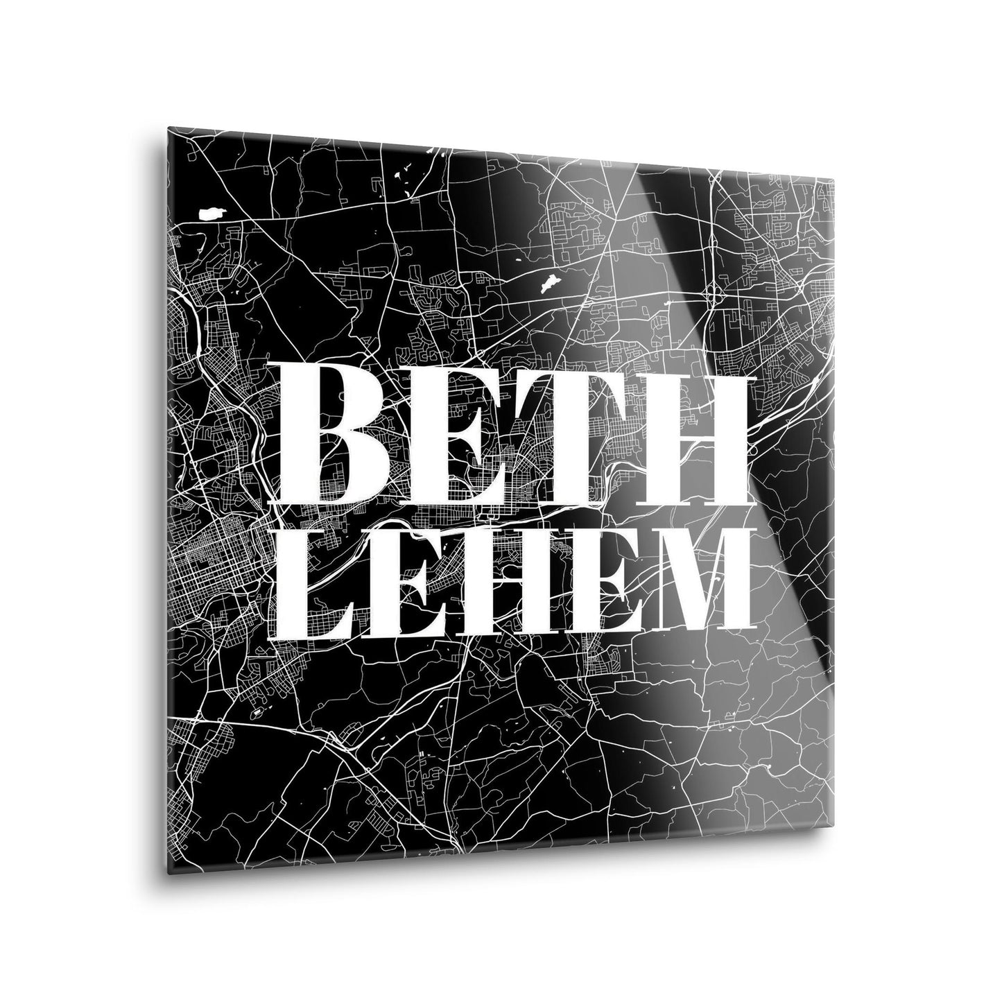 Minimalistic B&W Pennsylvania Bethlehem Map | Hi-Def Glass Art | Eaches | Min 1