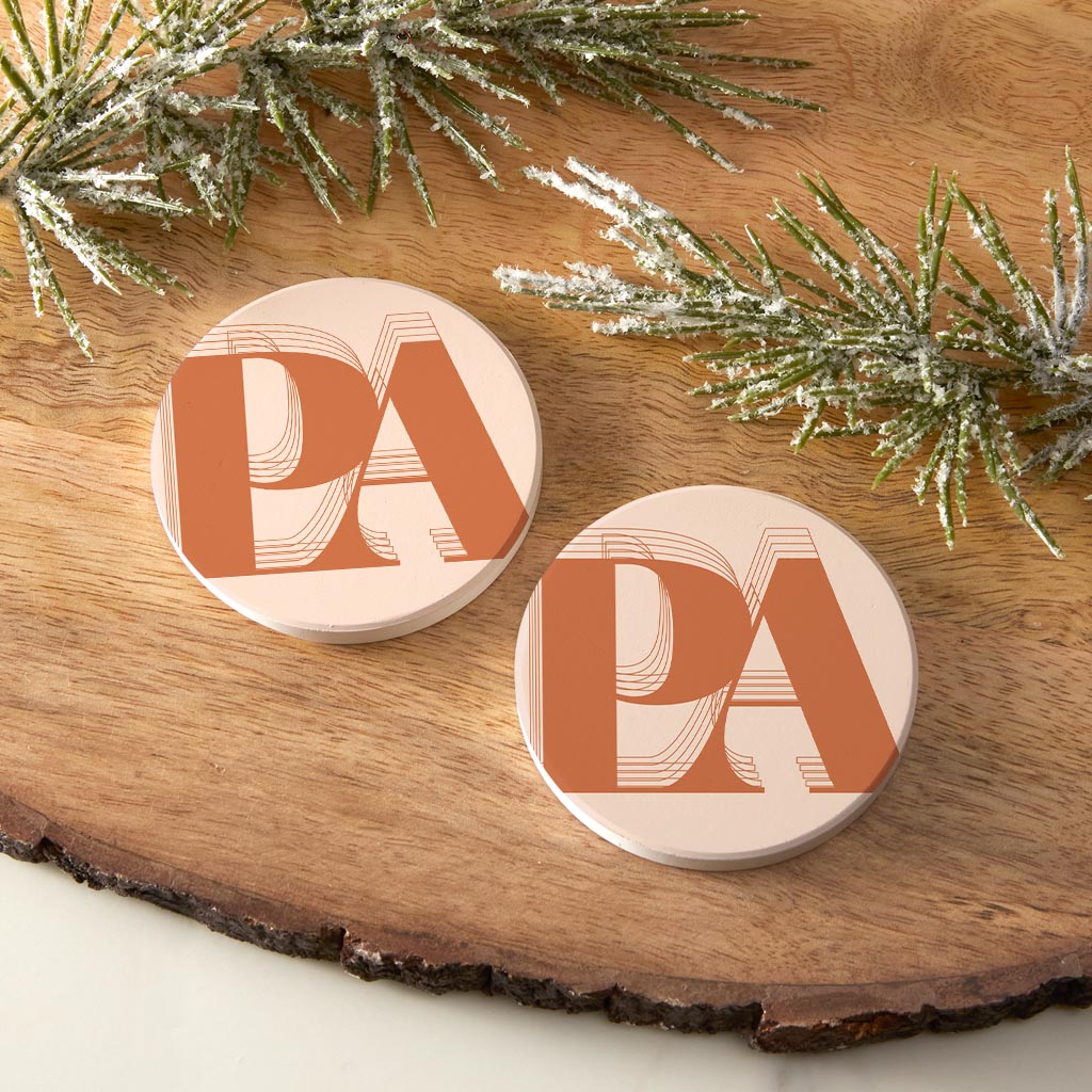 Modern Minimalist Pennsylvania Pa Initials Dark | Absorbent Car Coasters | Set of 2 | Min 4