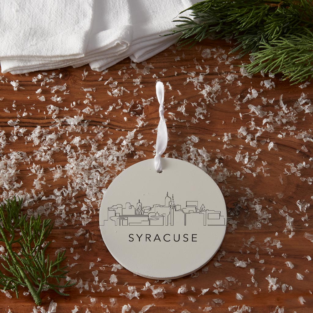 Minimalistic B&W New York Syracuse Skyline | Wood Ornament | Eaches | Min 6