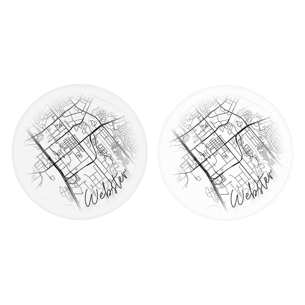 Minimalistic B&W Texas Webster Circle Map | Absorbent Car Coasters | Set of 2 | Min 4