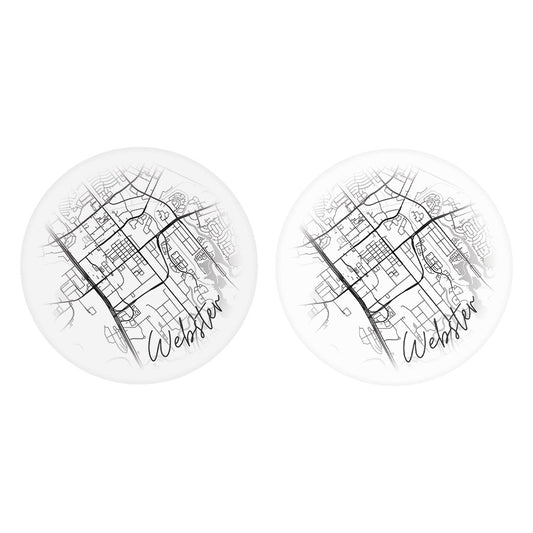 Minimalistic B&W Texas Webster Circle Map | Absorbent Car Coasters | Set of 2 | Min 4