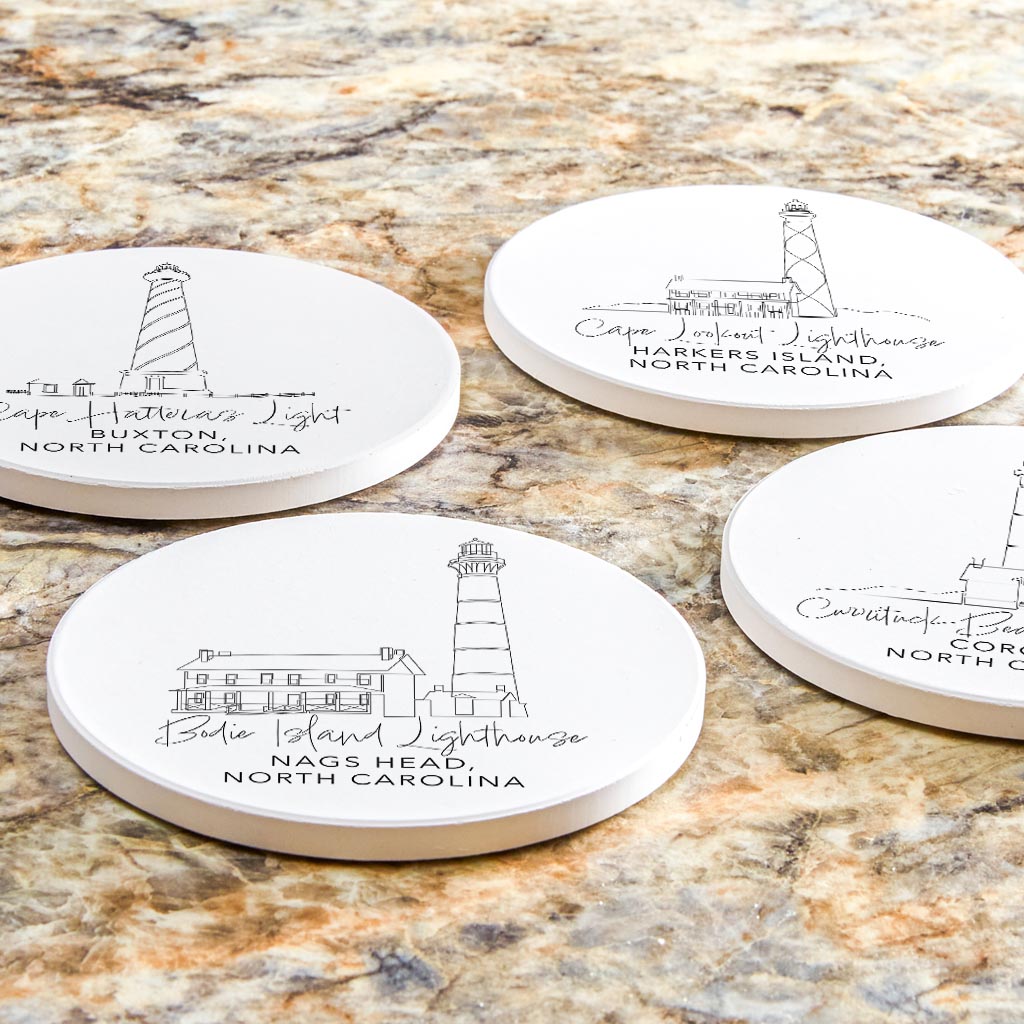 North Carolina Lighthouses | Absorbent Coasters | Set of 4 | Min 2