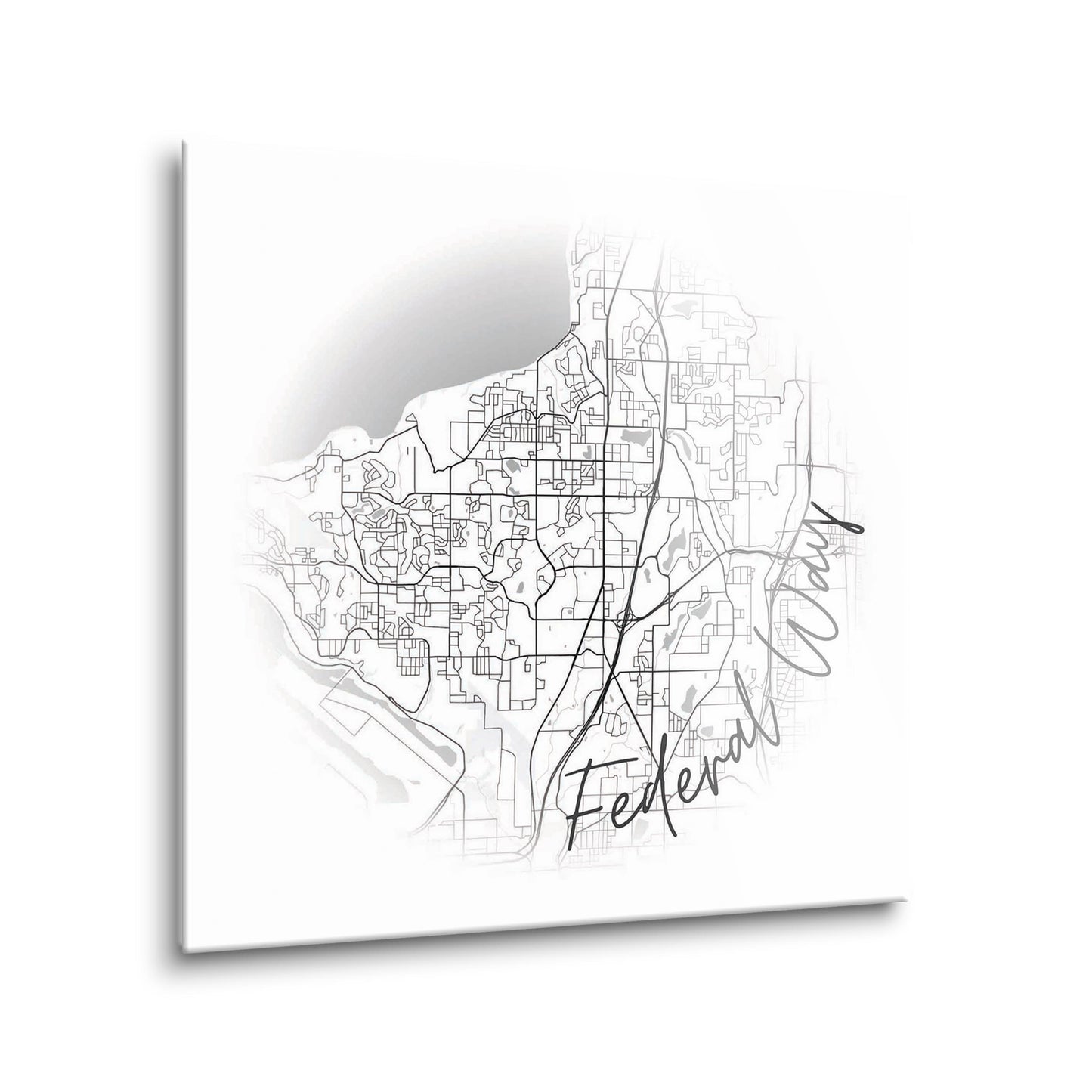 Minimalistic B&W Washington Federal Way Circle Map | Hi-Def Glass Art | Eaches | Min 2