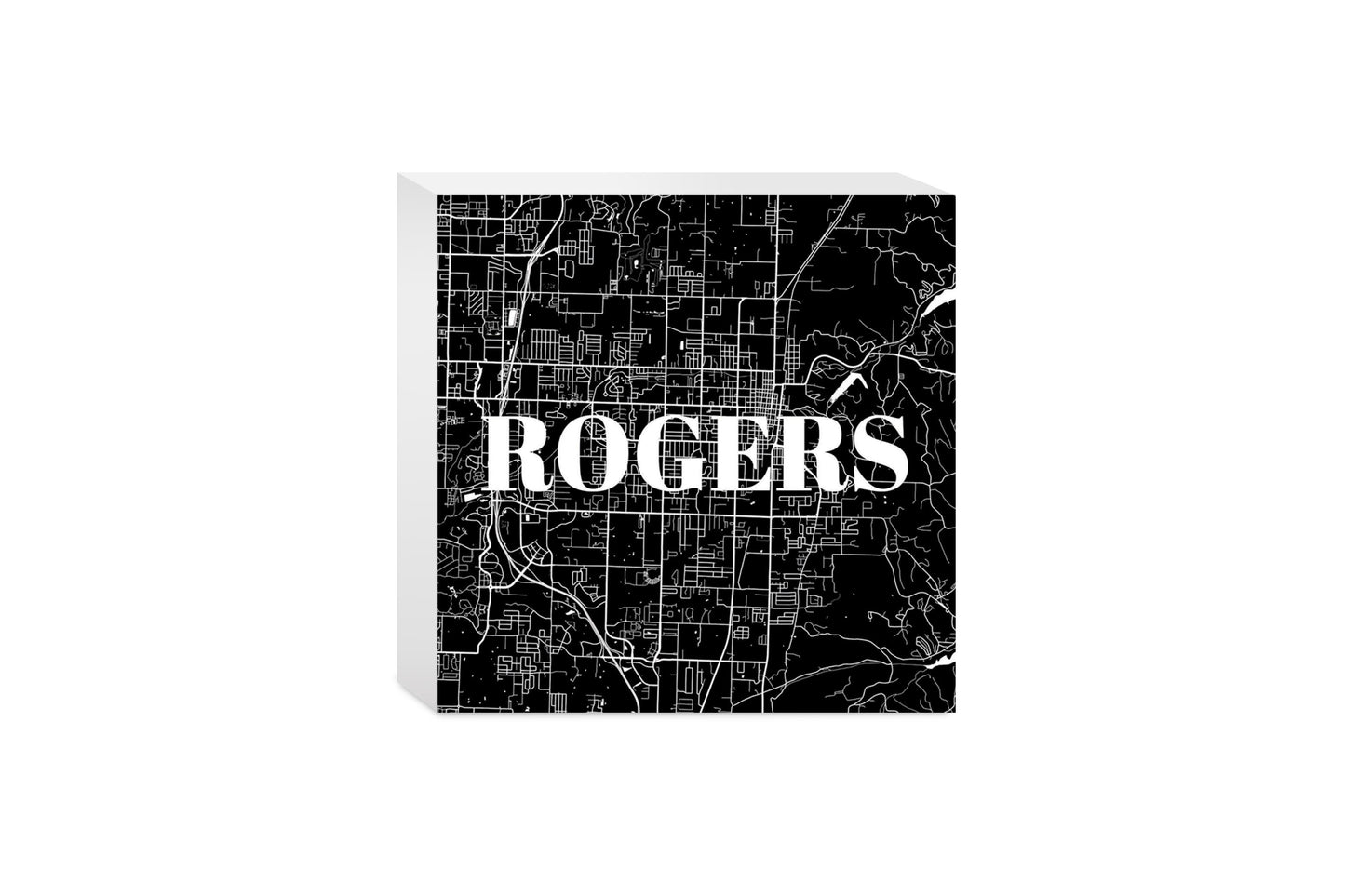 Minimalist B&W Arkansas Rogers Map | Wood Block | Eaches | Min 4