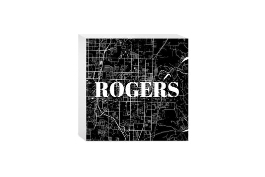 Minimalist B&W Arkansas Rogers Map | Wood Block | Eaches | Min 4