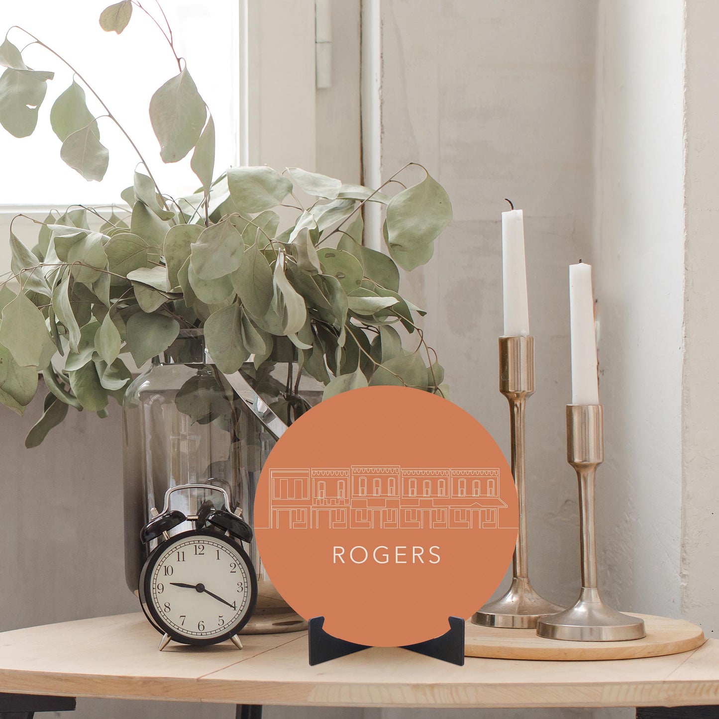 Modern Minimalist Arkansas Rogers Skyline | Wood Sign | Eaches | Min 1