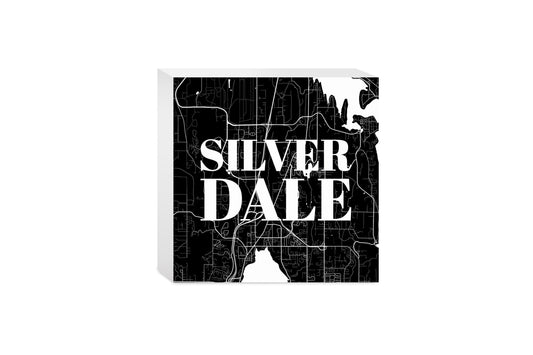 Minimalistic B&W Washington Silverdale Map | Wood Block | Eaches | Min 4