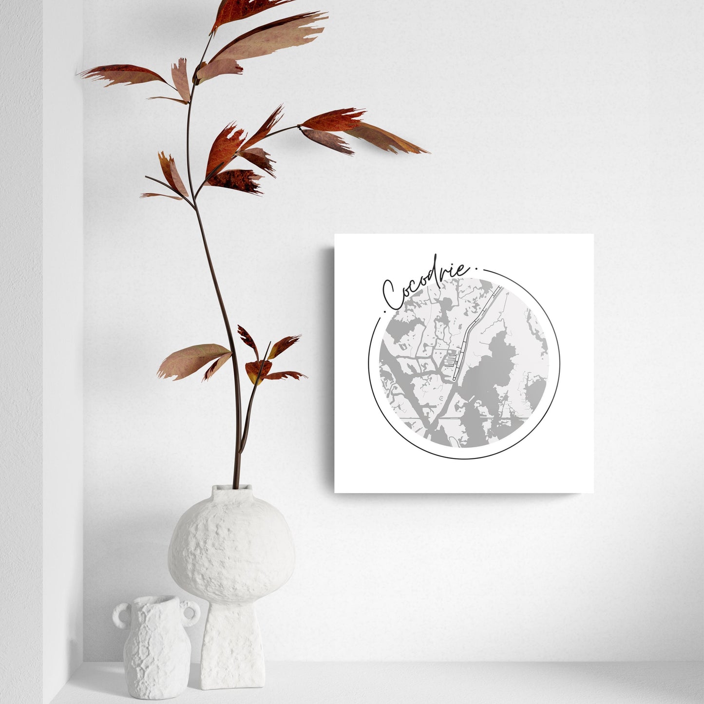 Minimalist B&W Louisiana Cocodrie Circle Map | Hi-Def Glass Art | Eaches | Min 2