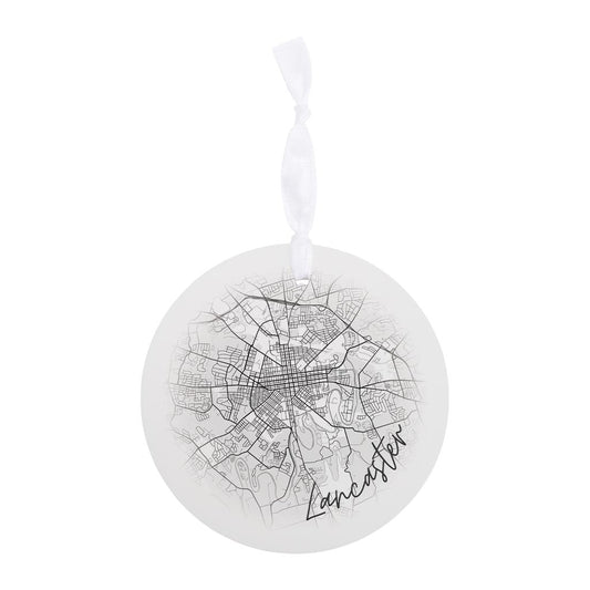Minimalistic B&W Pennsylvania Lancaster Circle Map| Wood Ornament | Eaches | Min 6