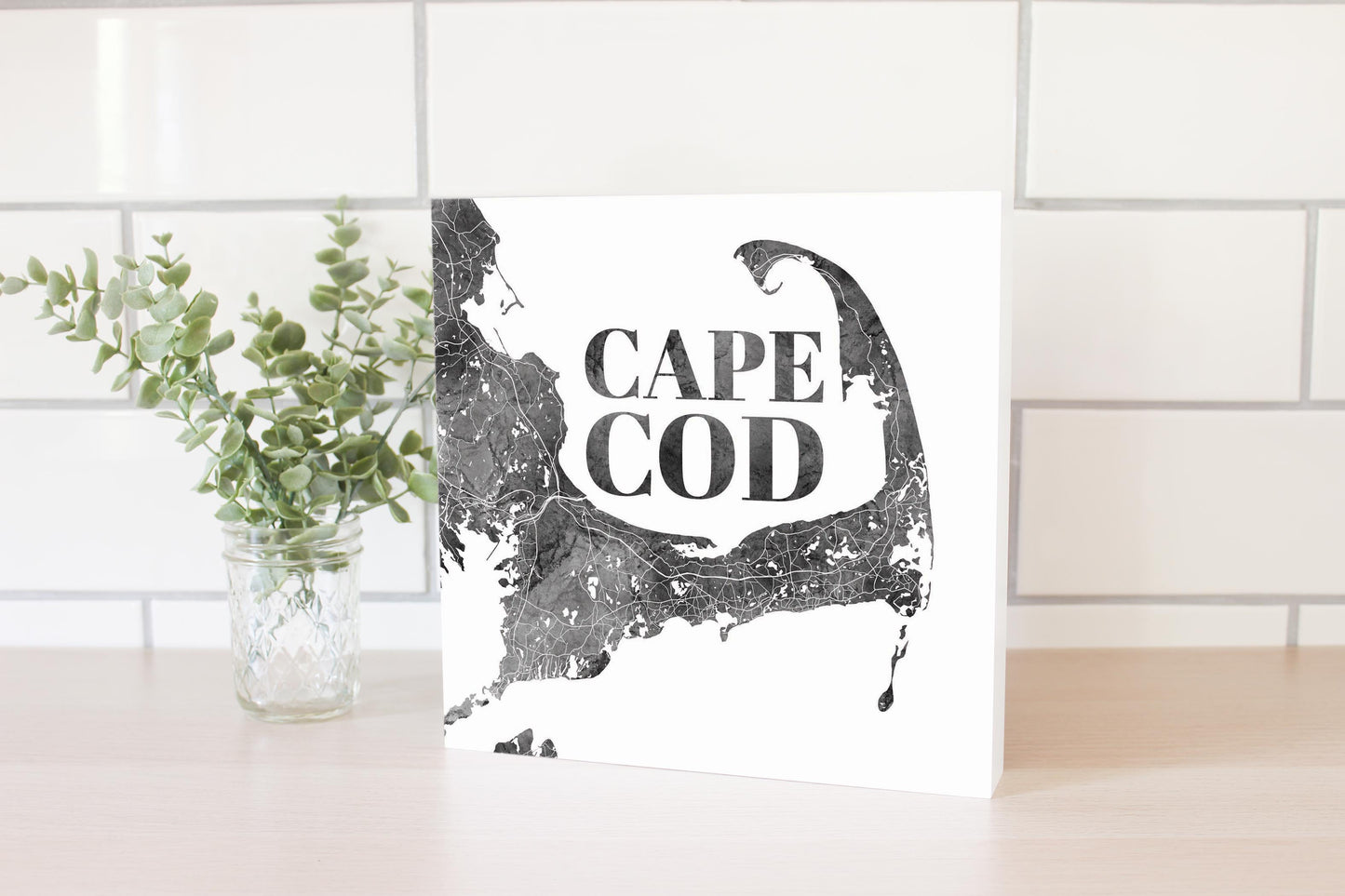 Minimalistic B&W Cape Cod Map | Wood Block | Eaches | Min 2