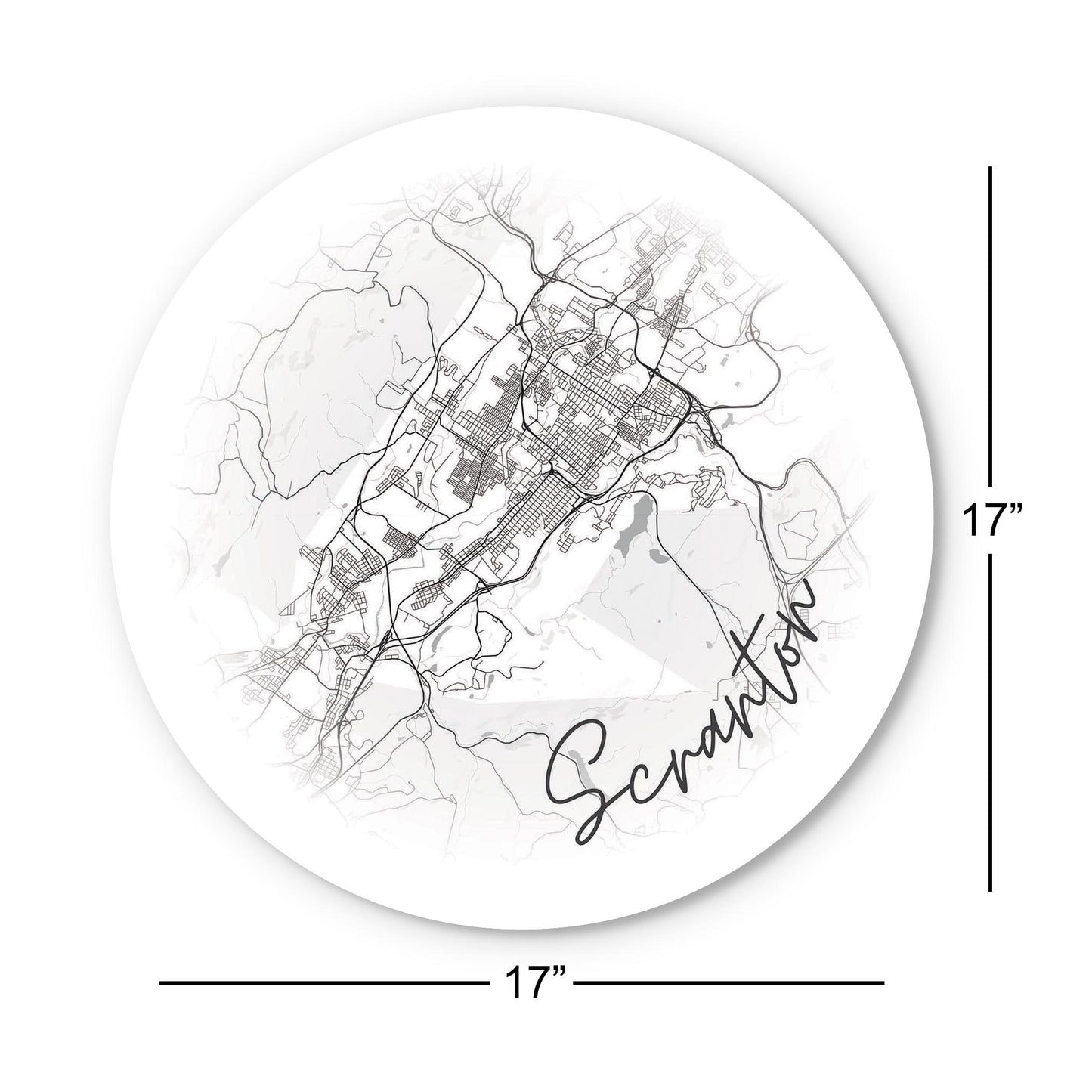 Minimalistic B&W Pennsylvania Scranton Circle Map | Wood Sign | Eaches | Min 1