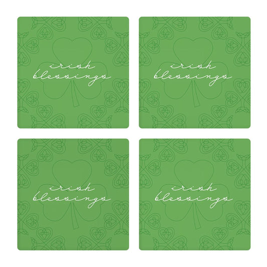Light Green Shamrock Irish Blessings | Absorbent Coasters | Set of 4 | Min 2