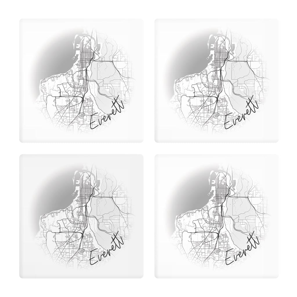 Minimalistic B&W Washington Everett Circle Map | Absorbent Coasters | Set of 4 | Min 2