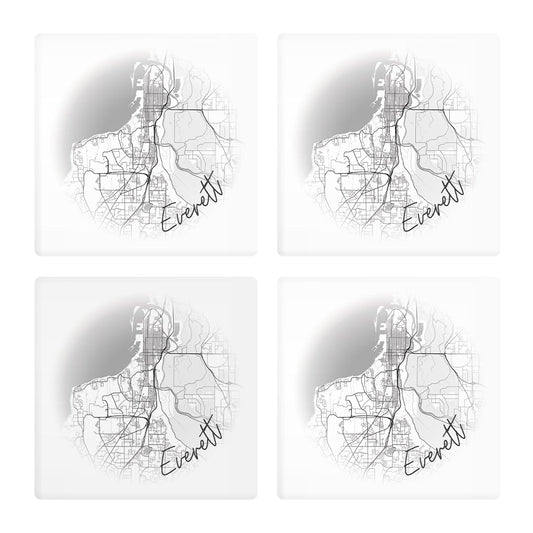 Minimalistic B&W Washington Everett Circle Map | Absorbent Coasters | Set of 4 | Min 2