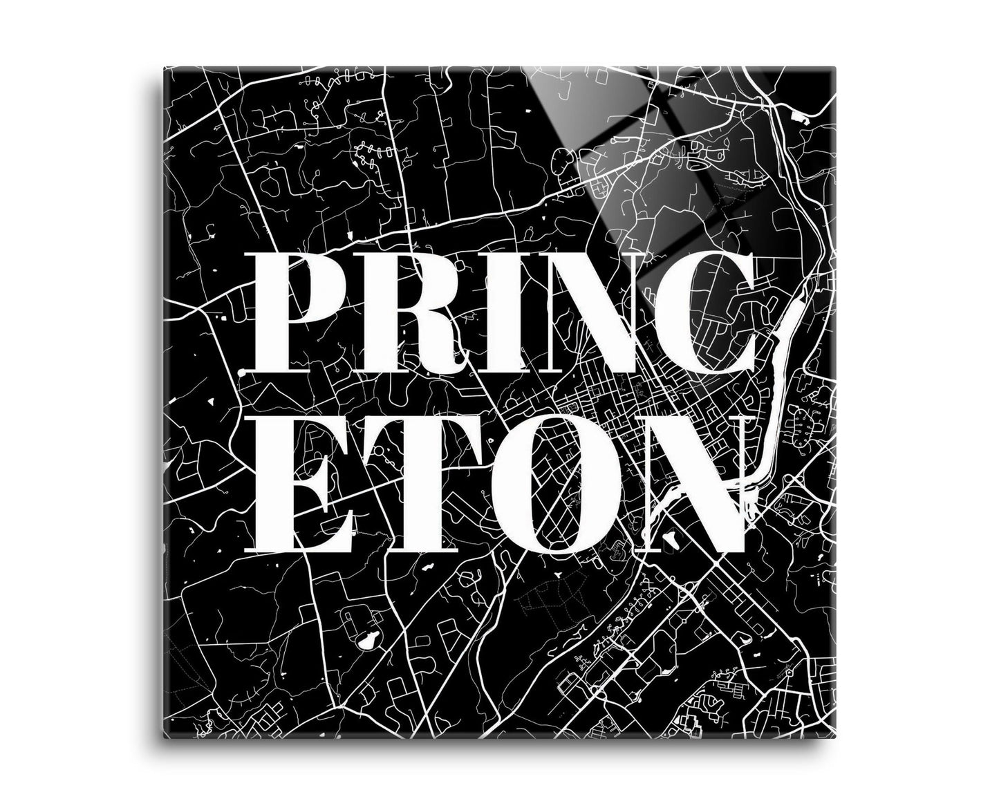 Minimalistic B&W New Jersey Princeton Map | Hi-Def Glass Art | Eaches | Min 2