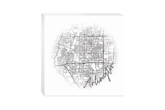 Minimalistic B&W Texas Arlington Circle Map | Wood Block | Eaches | Min 2