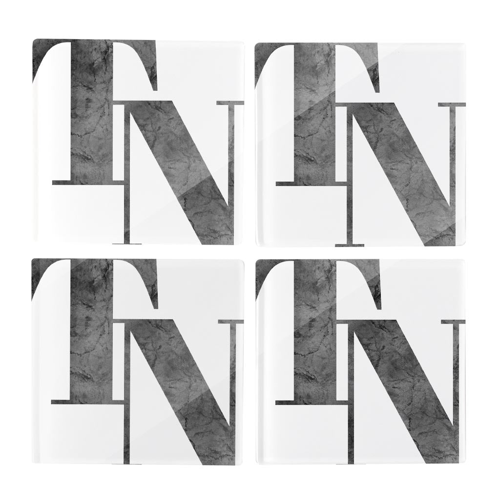 Minimalist B&W Tennessee White Initials | Hi-Def Glass Coasters | Set of 4 | Min 2